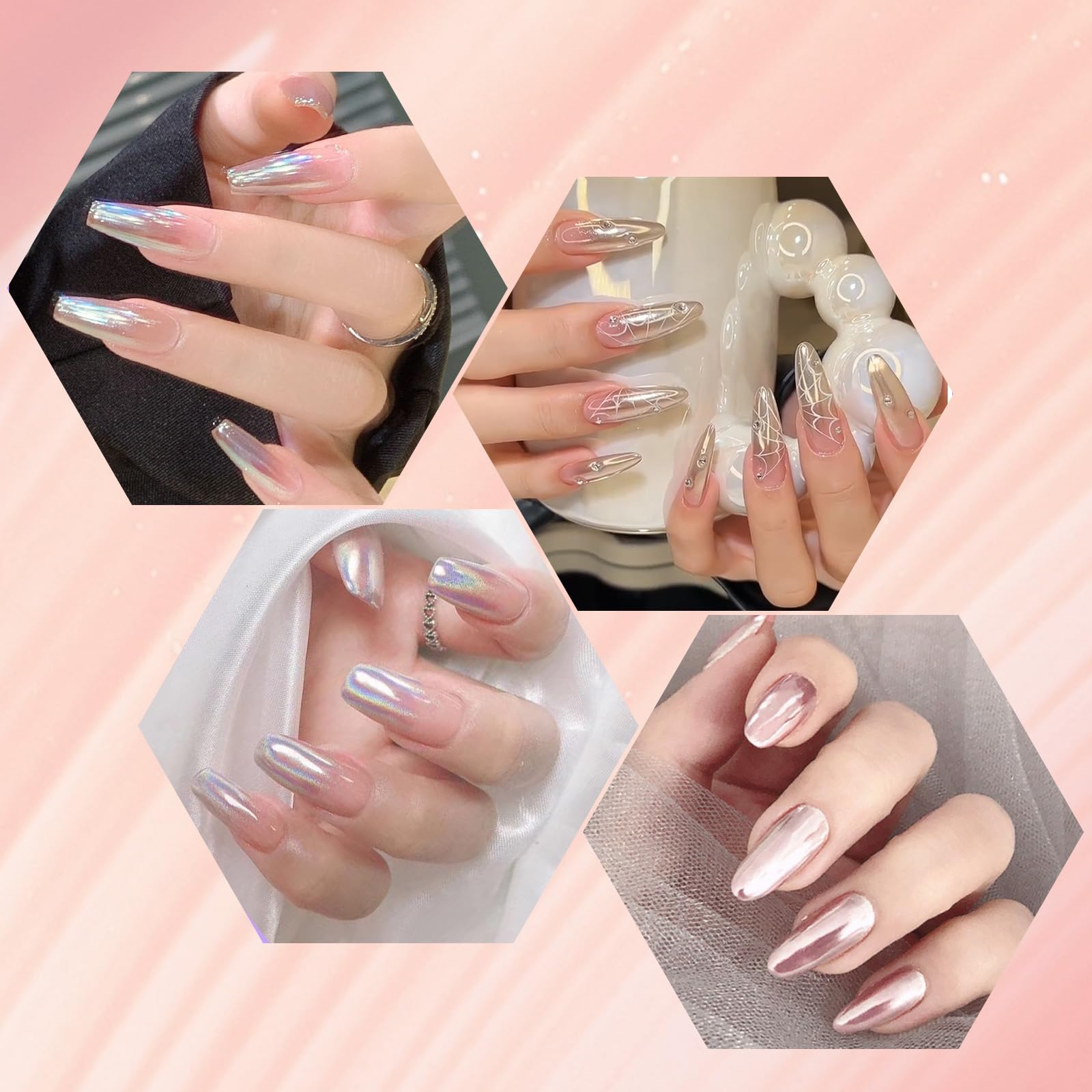 Artdone Chrome Nail Powder Magic White Pearl Kit Mirror Effect Silver Metallic Holographic Dip Nail Powder Decoration Iridescent Aurora Mermaid Pigment